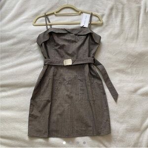 Grey plaid buckle dress